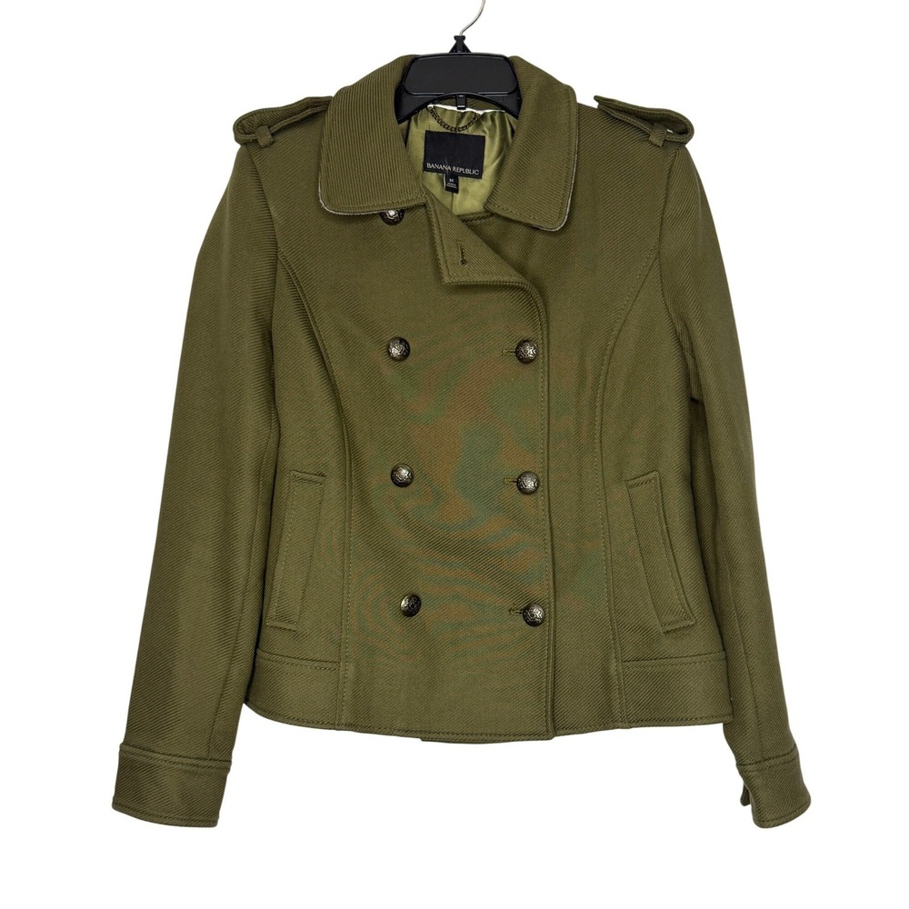 Banana Republic Military Jacket Medium Olive Green Double Breasted Crest Button